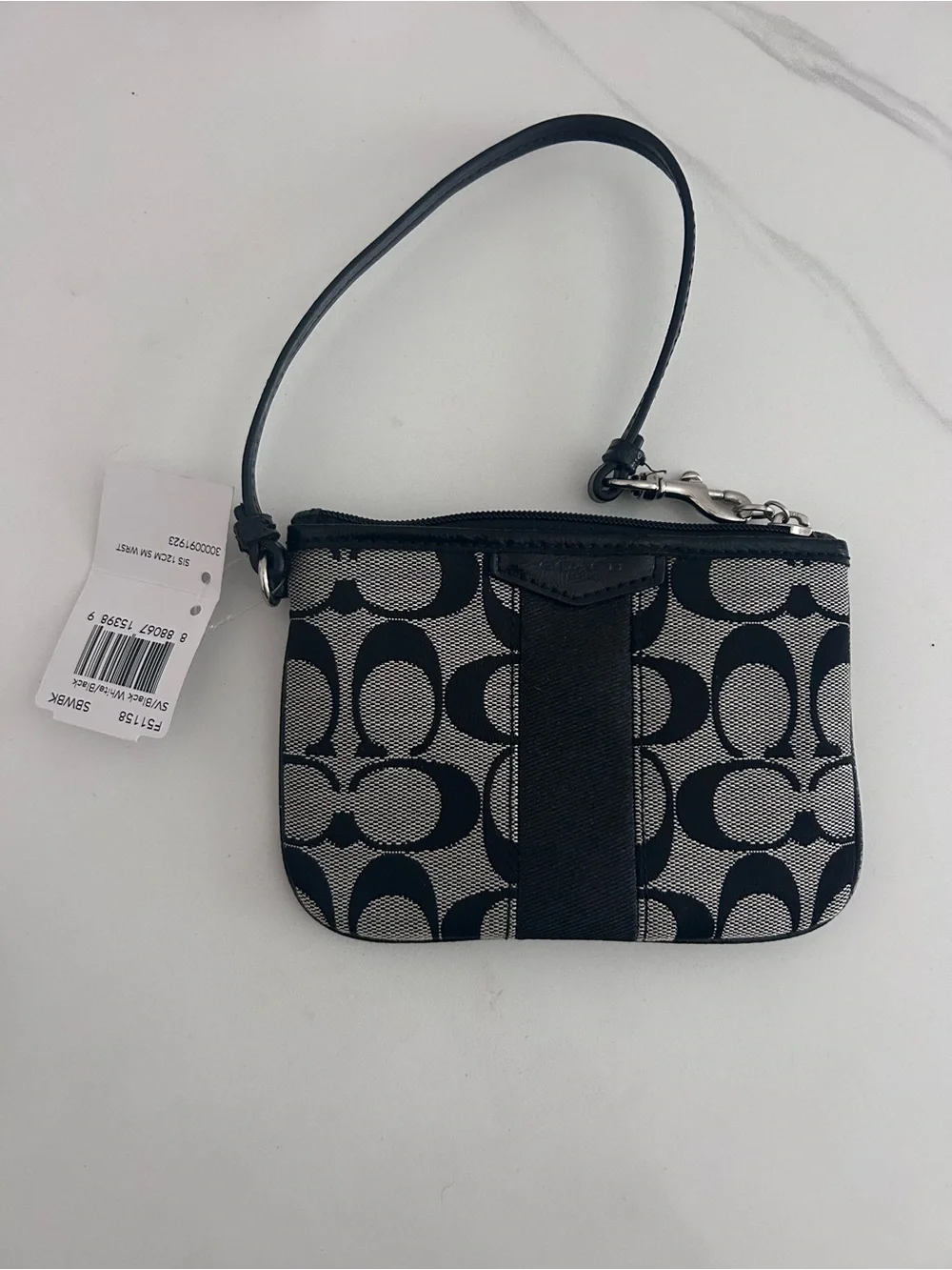 Coach Signature Jacquard Wristlet - Black and Cream